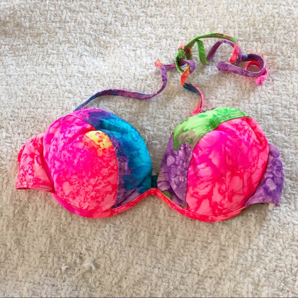 Vtg 90's CARABELLA Neon Halter Padded Bikini Top